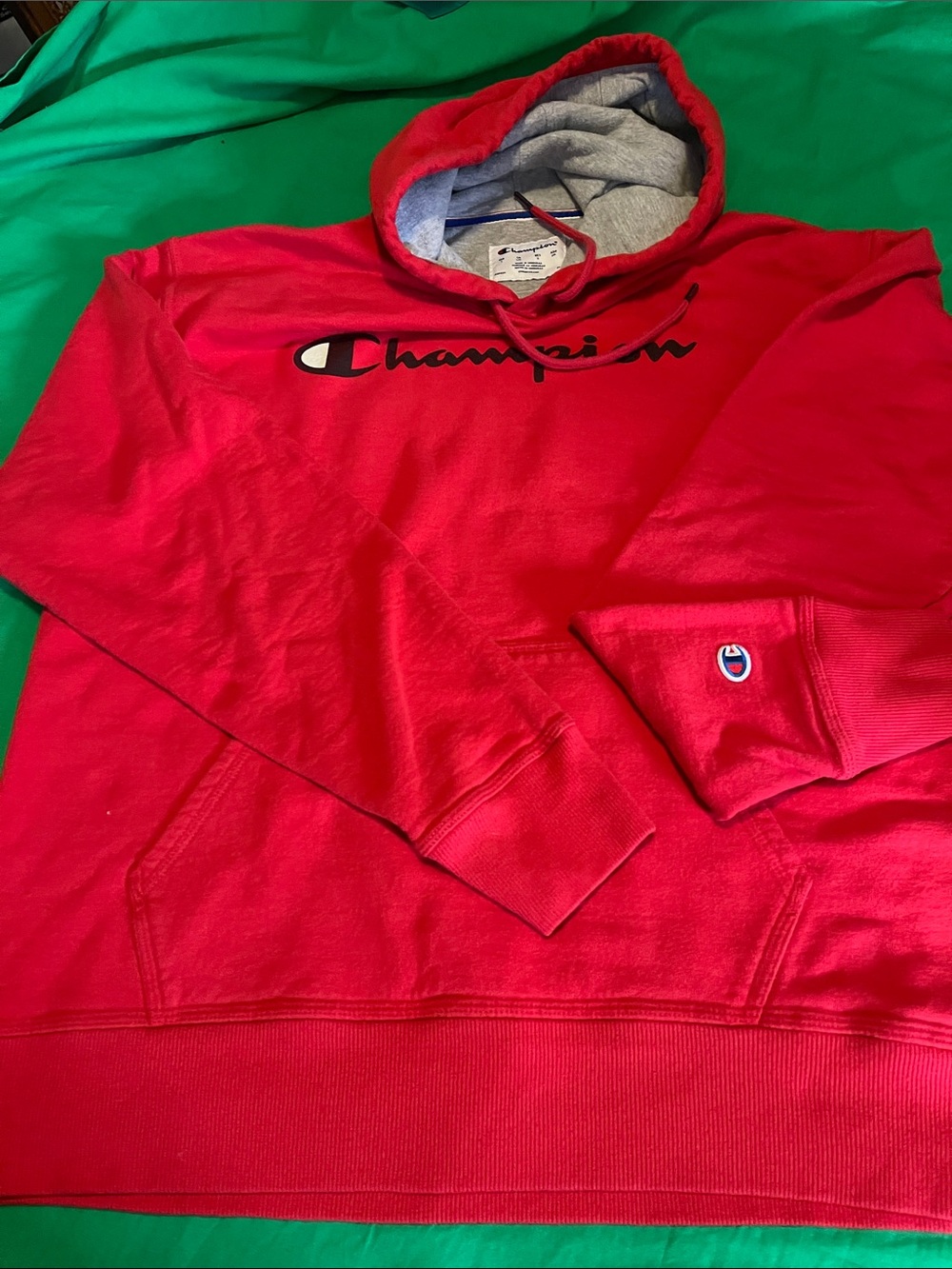 Champion Red Crewneck Hoodie with Gray Lining
